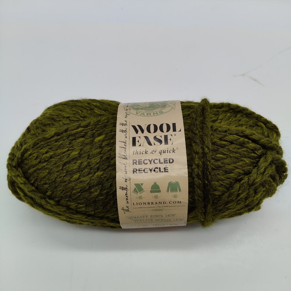Lion Brand Wool-Ease Thick&Quick Recycled Yarn Olive 6oz/170g 106yds Bulky #6